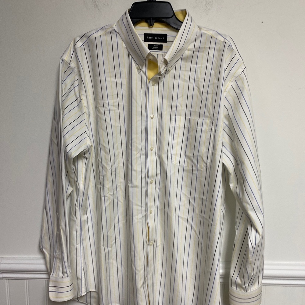 Paul Fredrick Mens Dress Shirt stripe slim fit size 18 X 35